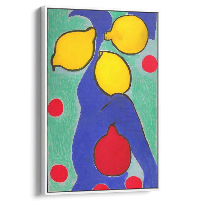 Whimsical Harvested Dreams: Abstract Fruits and Figure Canvas Art Print