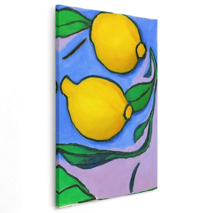 Lemon Zest on Blue: A Vivid Still Life Canvas Art