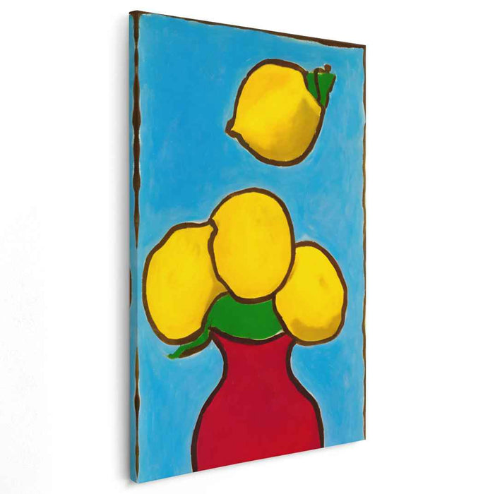 Luminous Lemons in Bold Fauvist Vase: Vibrant Kitchen Art Print