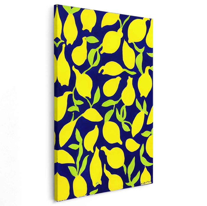 Tangy Tango Seascape Bliss: A Vivid Dance of Citrus on Blue Canvas Art Print