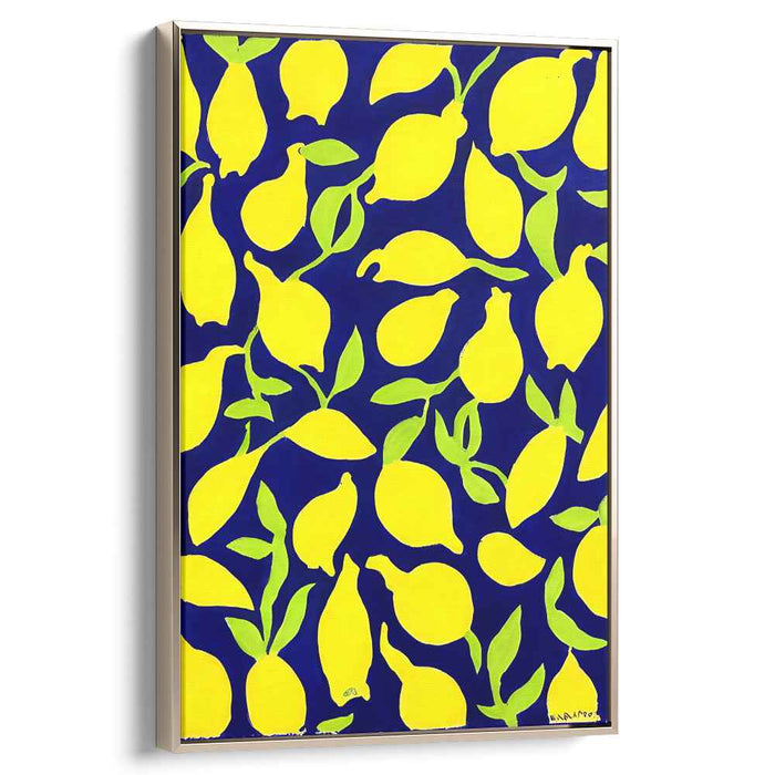 Tangy Tango Seascape Bliss: A Vivid Dance of Citrus on Blue Canvas Art Print