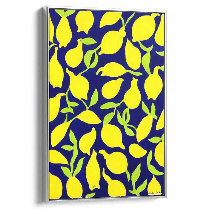 Tangy Tango Seascape Bliss: A Vivid Dance of Citrus on Blue Canvas Art Print