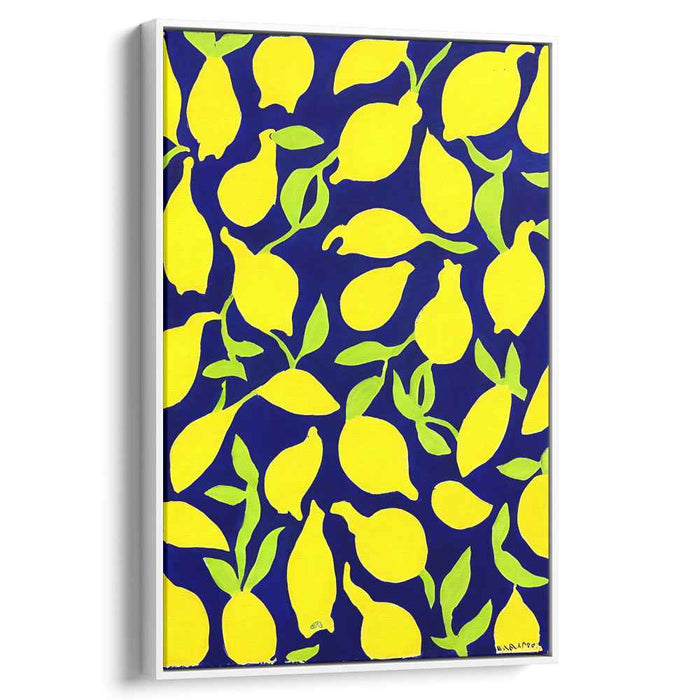 Tangy Tango Seascape Bliss: A Vivid Dance of Citrus on Blue Canvas Art Print