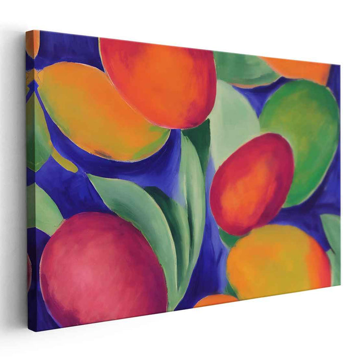 Tropical Twilight Reverie: Vivid Mangoes on Deep Blue Canvas Art Print