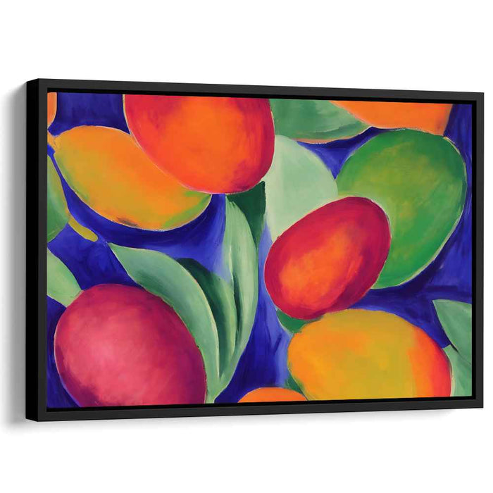 Tropical Twilight Reverie: Vivid Mangoes on Deep Blue Canvas Art Print
