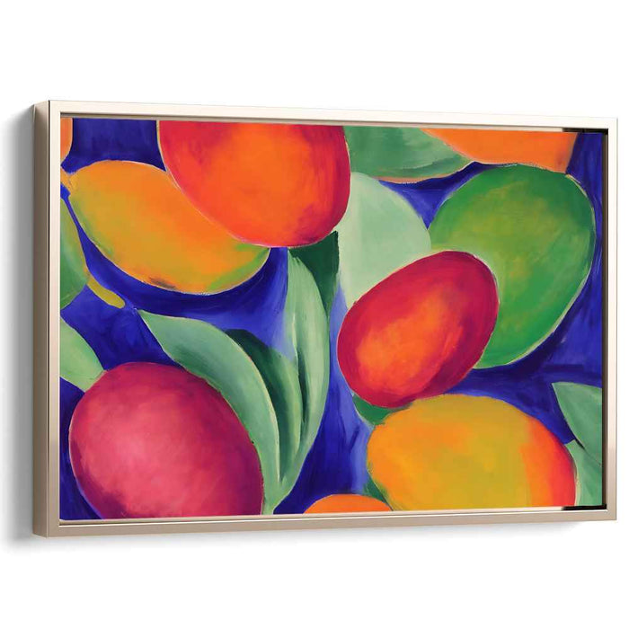 Tropical Twilight Reverie: Vivid Mangoes on Deep Blue Canvas Art Print