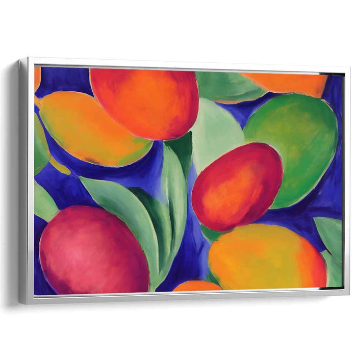 Tropical Twilight Reverie: Vivid Mangoes on Deep Blue Canvas Art Print