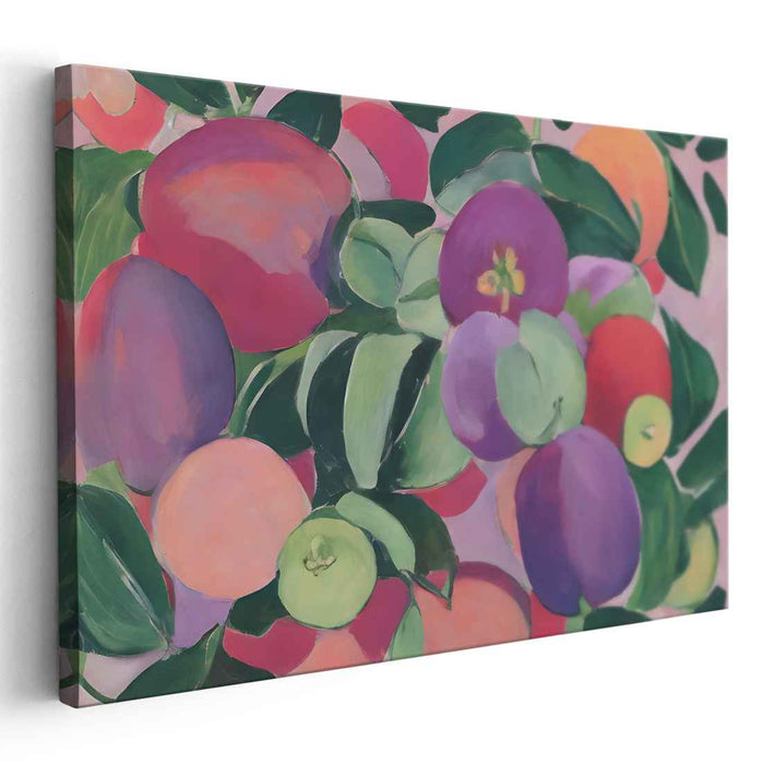 Whimsical Harvest Melody: Vibrant Fruit Composition Canvas Art Print