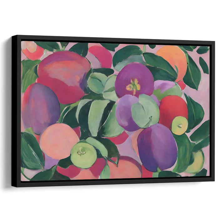 Whimsical Harvest Melody: Vibrant Fruit Composition Canvas Art Print