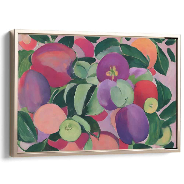 Whimsical Harvest Melody: Vibrant Fruit Composition Canvas Art Print