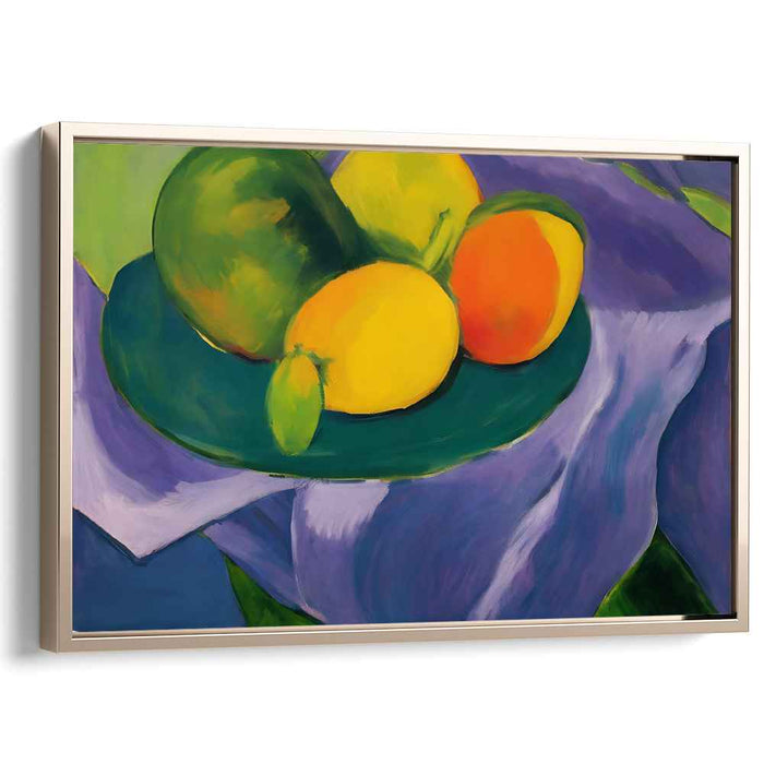 Fruity Radiance: Modernist Still Life with Vibrant Citrus and Pears