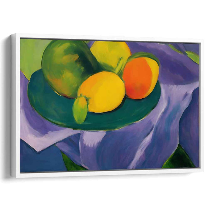 Fruity Radiance: Modernist Still Life with Vibrant Citrus and Pears