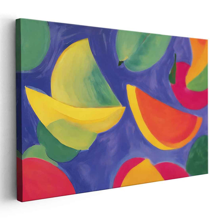 Colorful Crescents: Vibrant Abstract Expressionist Fruit Slices Canvas Art Print