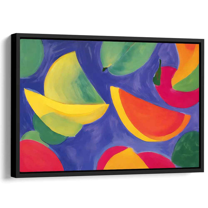 Colorful Crescents: Vibrant Abstract Expressionist Fruit Slices Canvas Art Print