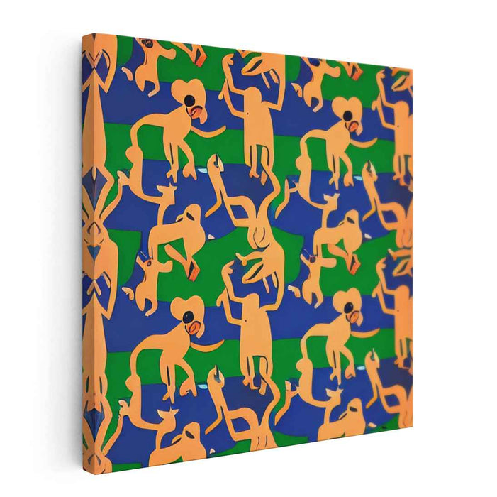 Dynamic Creatures Ensemble: Vibrant Abstract Figures and Animals Canvas Art Print