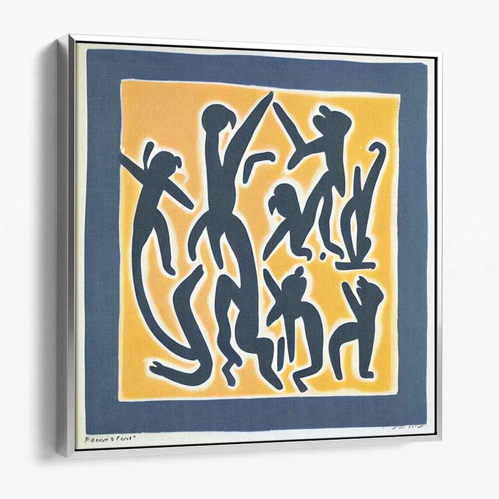Rhythmic Grace: Silhouetted Dance in Blue and Yellow