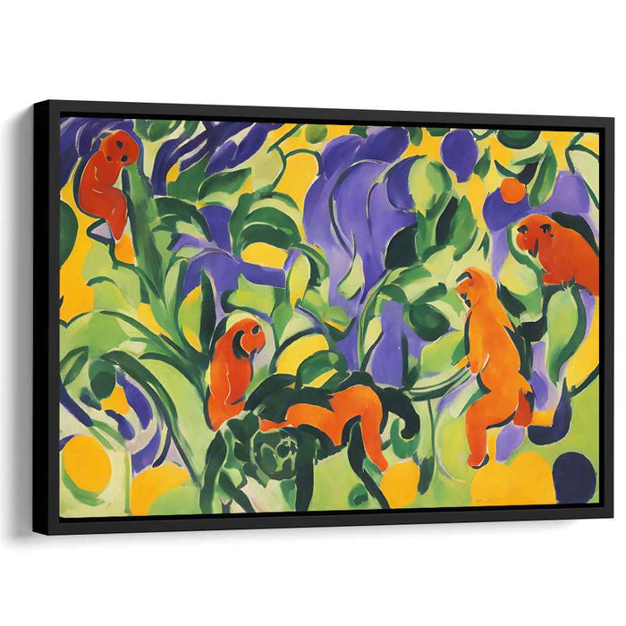 Jungle Play: Vibrant Monkeys in Lush Foliage Canvas Art Print
