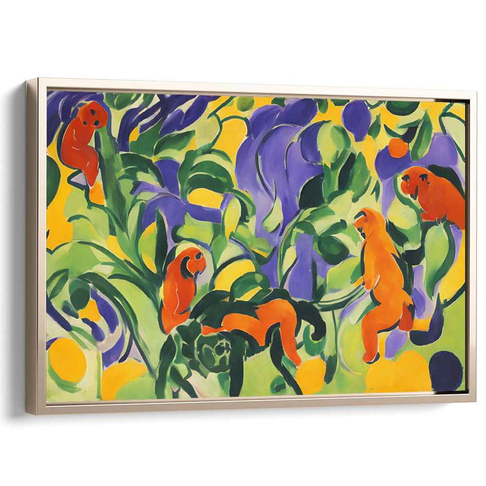 Jungle Play: Vibrant Monkeys in Lush Foliage Canvas Art Print