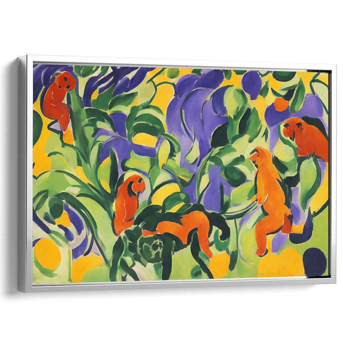 Jungle Play: Vibrant Monkeys in Lush Foliage Canvas Art Print