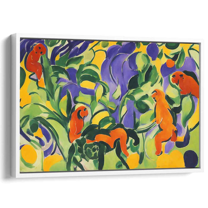 Jungle Play: Vibrant Monkeys in Lush Foliage Canvas Art Print