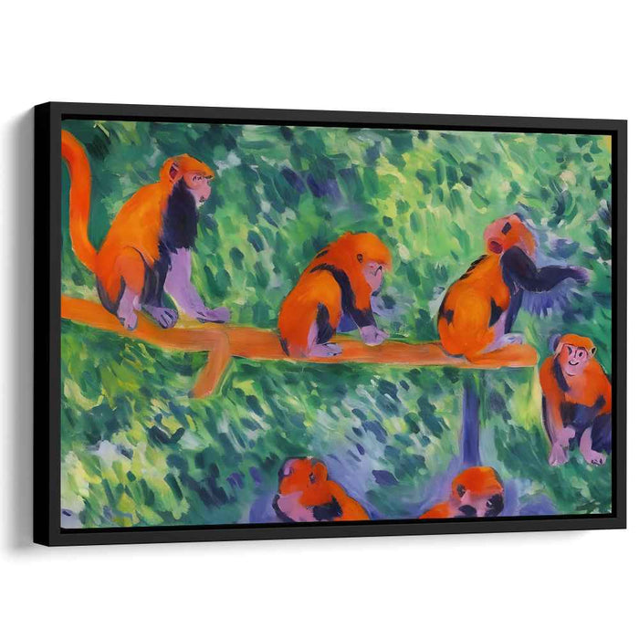 Tropical Tangerine Jungle Jive: Vivid Orange Monkeys in Lush Greenery Canvas Art Print