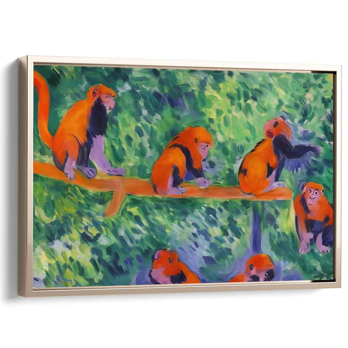 Tropical Tangerine Jungle Jive: Vivid Orange Monkeys in Lush Greenery Canvas Art Print