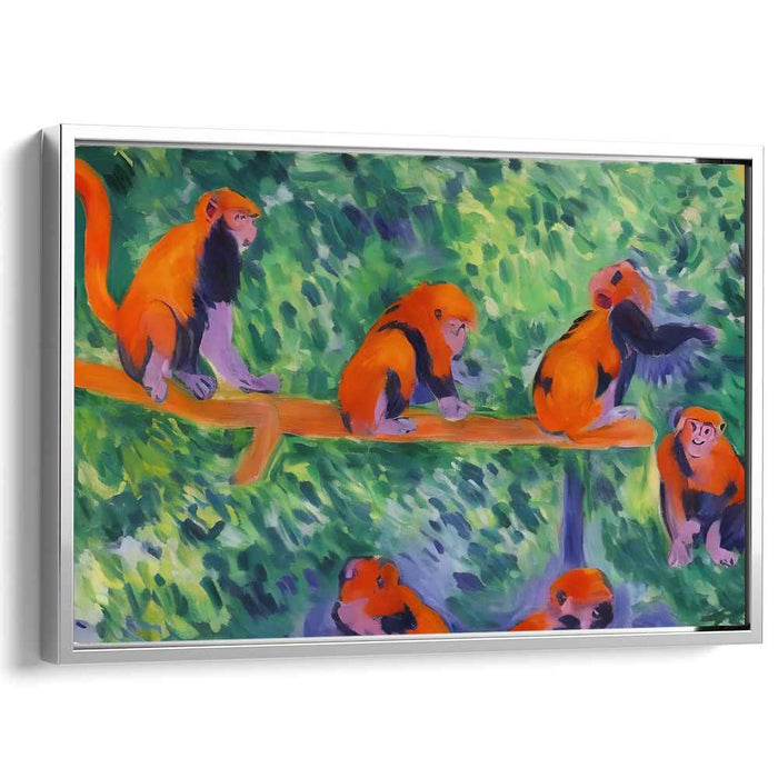 Tropical Tangerine Jungle Jive: Vivid Orange Monkeys in Lush Greenery Canvas Art Print