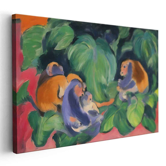 Wild Carnival Retreat: Fauvist Monkeys in Tropical Foliage Canvas Art Print