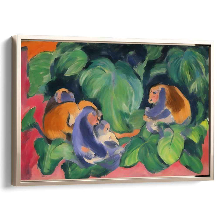 Wild Carnival Retreat: Fauvist Monkeys in Tropical Foliage Canvas Art Print