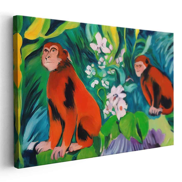 Rainbow Canopy Swing: Vibrant Monkeys in a Lush Tropical Setting