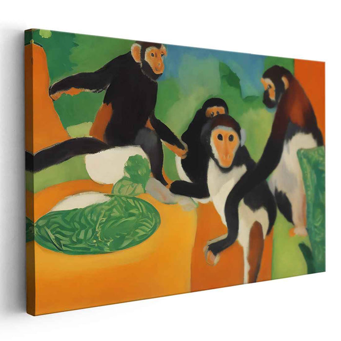 Primate Paradise: Fauvist Monkeys in Vibrant Landscape Canvas Art Print