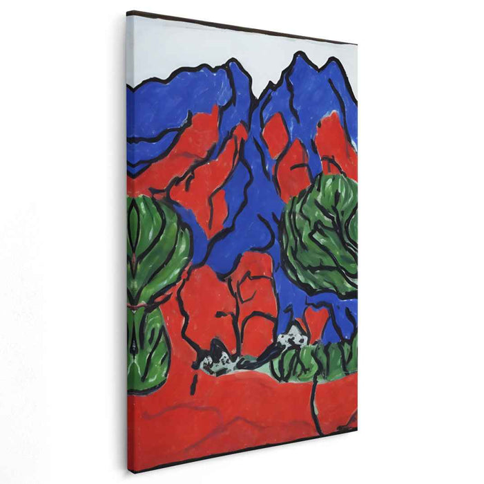 Crimson Peaks and Verdant Valleys: Expressive Landscape Canvas Art