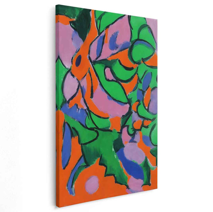 Chaos in Citrus Grove: Abstract Expressionist Vibrant Green and Orange Canvas Art