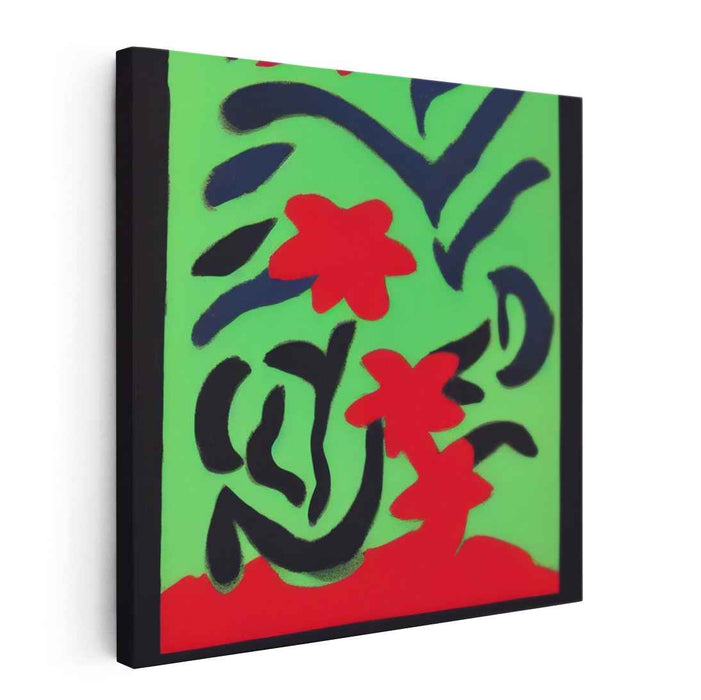 Modern Verve: Abstract Floral Motifs on Vibrant Green Canvas Art