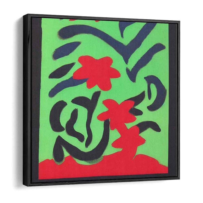 Modern Verve: Abstract Floral Motifs on Vibrant Green Canvas Art