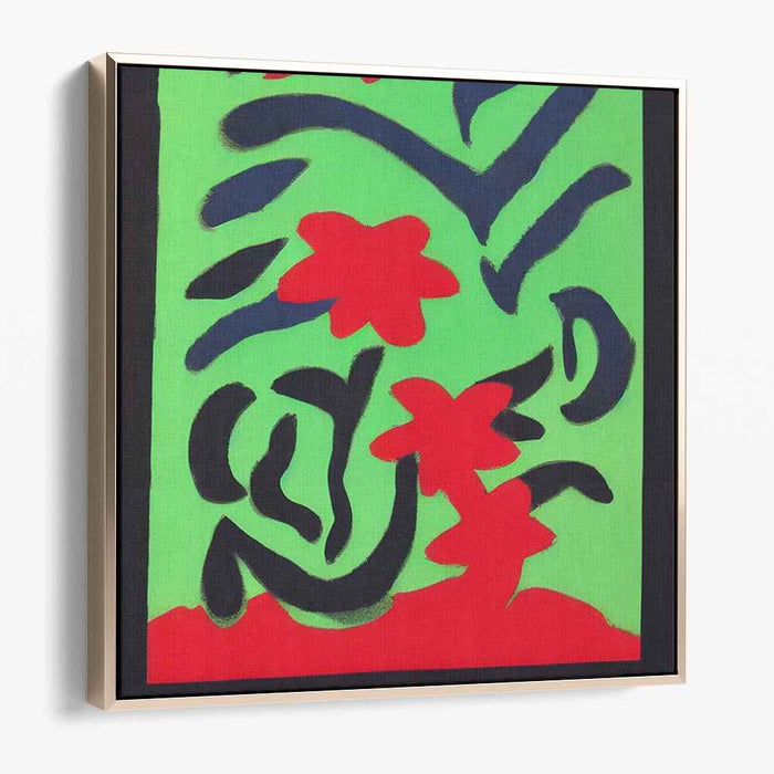 Modern Verve: Abstract Floral Motifs on Vibrant Green Canvas Art