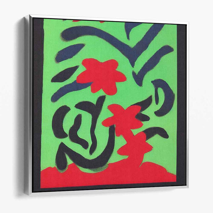 Modern Verve: Abstract Floral Motifs on Vibrant Green Canvas Art