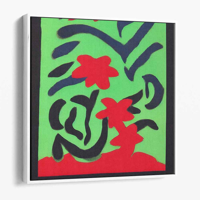 Modern Verve: Abstract Floral Motifs on Vibrant Green Canvas Art