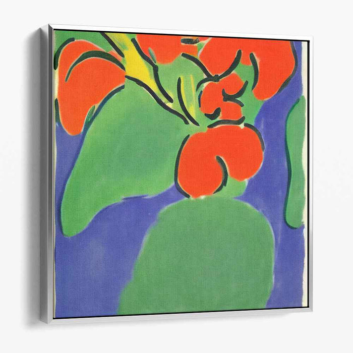 Floral Fervor: Fauvist-Inspired Orange and Green Canvas Art