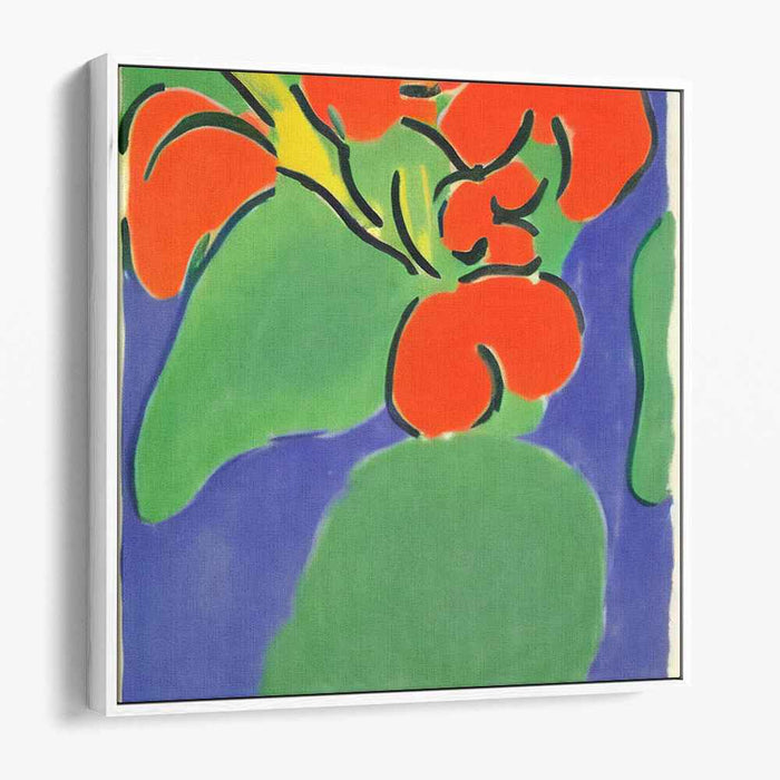 Floral Fervor: Fauvist-Inspired Orange and Green Canvas Art