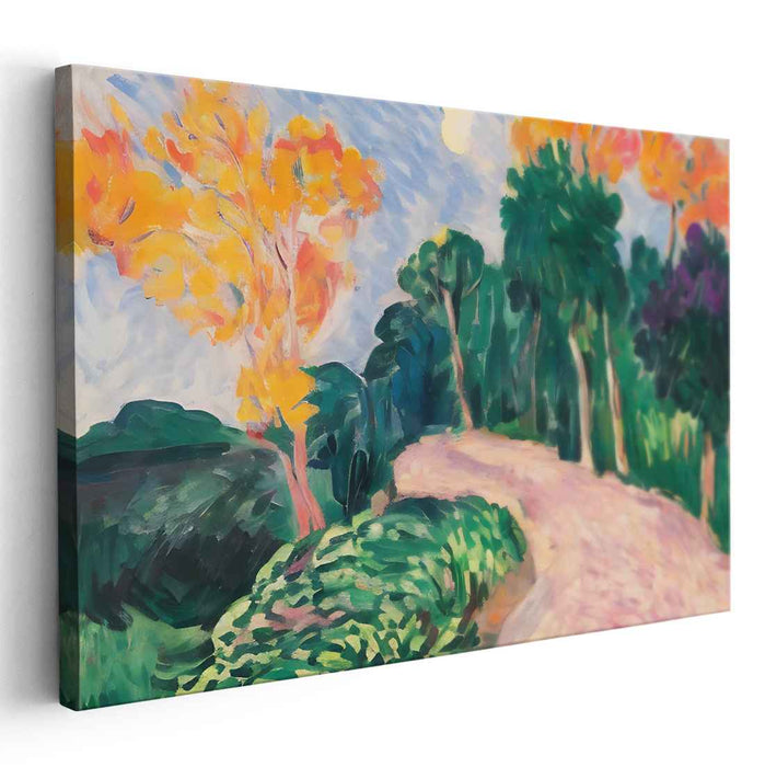 Autumn Path: Vibrant Fauvist Forest Landscape Canvas Art Print