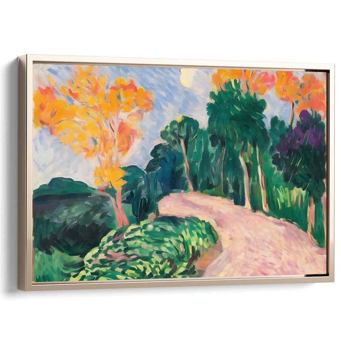Autumn Path: Vibrant Fauvist Forest Landscape Canvas Art Print