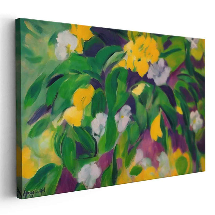 Ethereal Grasslands Dance: Abstract Expressionist Green and Yellow Canvas Art Print