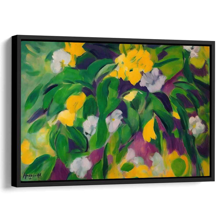Ethereal Grasslands Dance: Abstract Expressionist Green and Yellow Canvas Art Print
