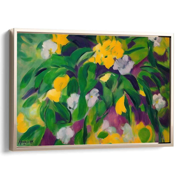 Ethereal Grasslands Dance: Abstract Expressionist Green and Yellow Canvas Art Print