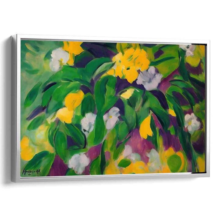 Ethereal Grasslands Dance: Abstract Expressionist Green and Yellow Canvas Art Print