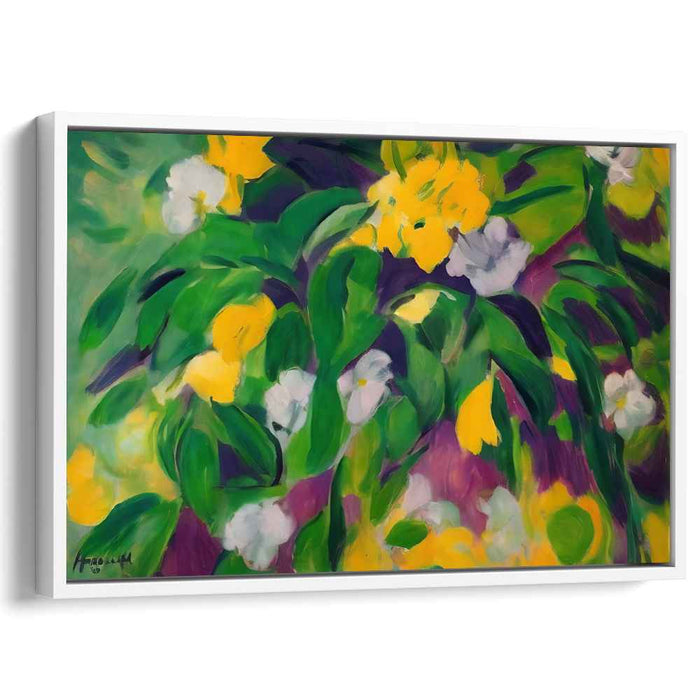 Ethereal Grasslands Dance: Abstract Expressionist Green and Yellow Canvas Art Print