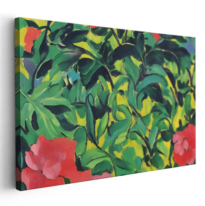 Jungle Serenade Symphony: Vibrant Tropical Foliage and Blooms Canvas Art Print