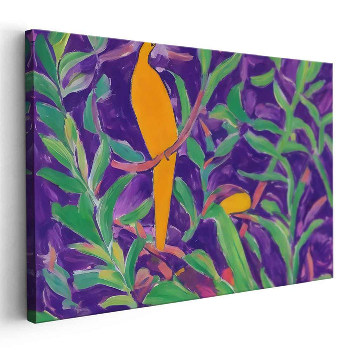 Avian Sunset: Fauvist Orange Bird on Purple Canvas Art Print