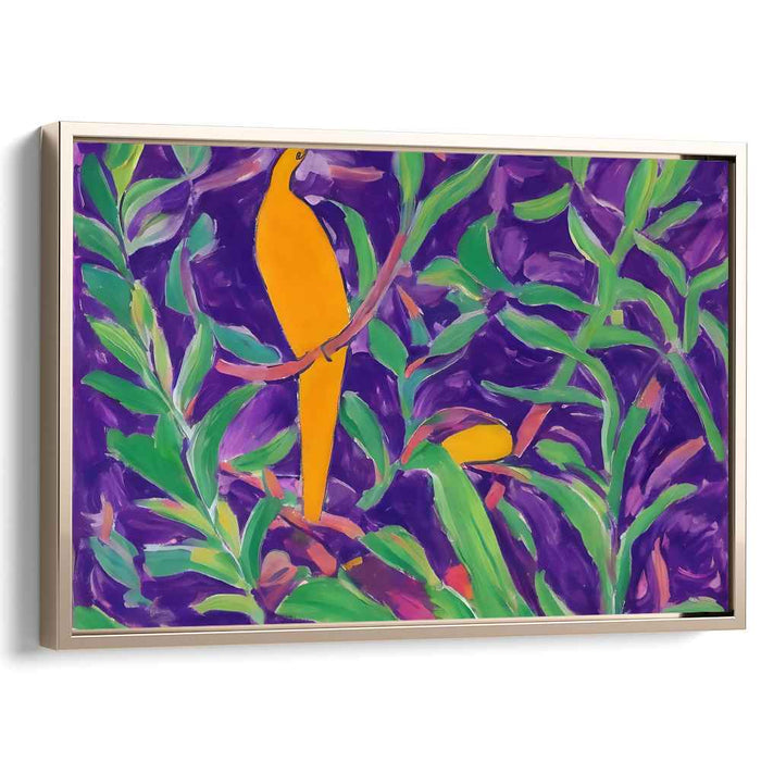 Avian Sunset: Fauvist Orange Bird on Purple Canvas Art Print